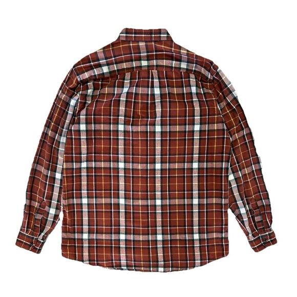 LL Bean Cotton Mens Flannel Button Up Long Sleeve Shirt Orange Plaid XL Tall - Picture 6 of 6